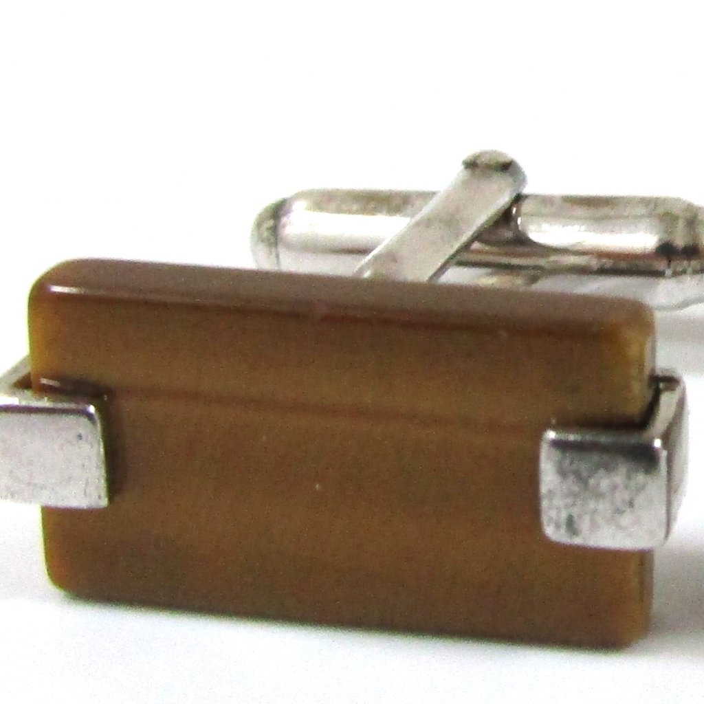 Sterling Silver And Tiger's Eye Rectangular Cufflinks